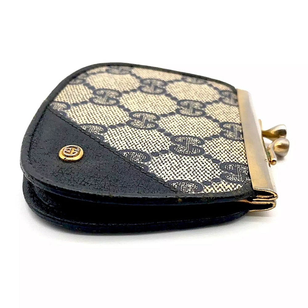 GUCCI GG Supreme Kiss Lock Navy Blue Monogram Coin Purse Change Wallet - Picture 5 of 9